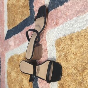 EUC Altar'd State Black Faux Leather Slide Sandals Slides Block Heel